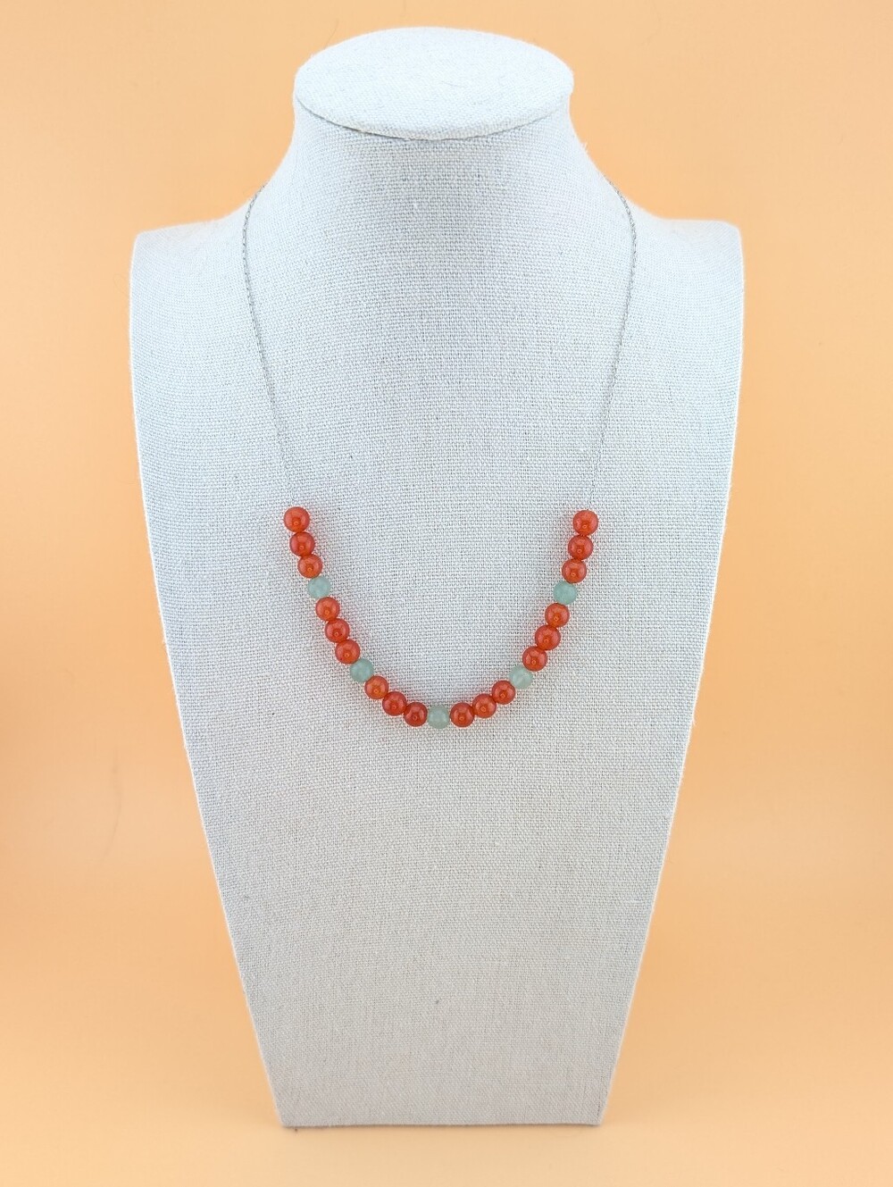 Floating Carnelian & Adventurine Gemstone Bead Boho Chain Necklace